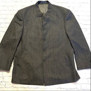 Paul Frederick 100% Wool Charcoal Gray Button-Up Collared Business Jacket